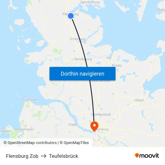 Flensburg Zob to Teufelsbrück map