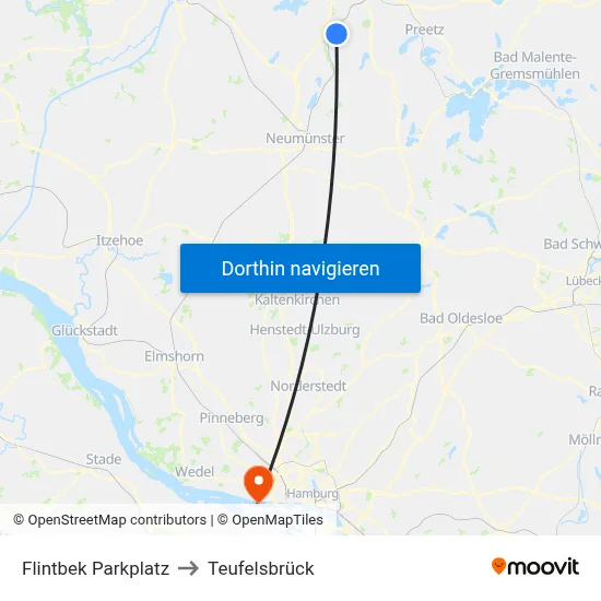 Flintbek Parkplatz to Teufelsbrück map
