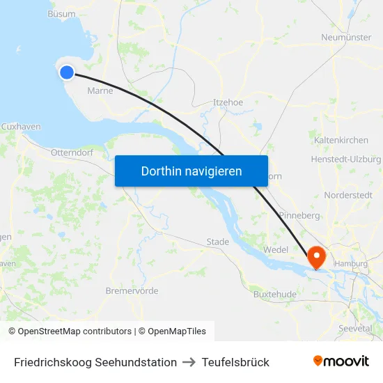 Friedrichskoog Seehundstation to Teufelsbrück map