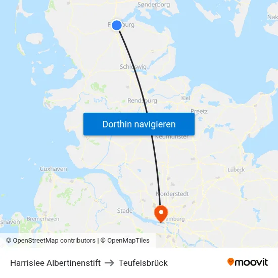 Harrislee Albertinenstift to Teufelsbrück map