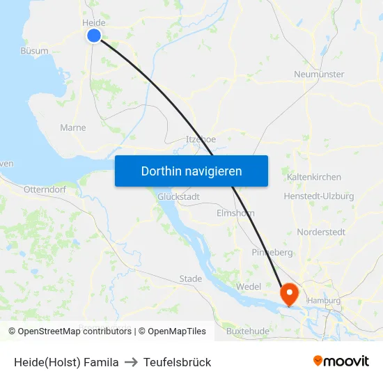 Heide(Holst) Famila to Teufelsbrück map