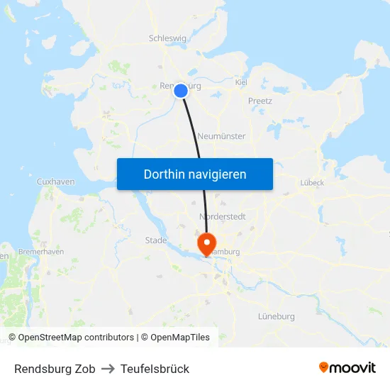 Rendsburg Zob to Teufelsbrück map
