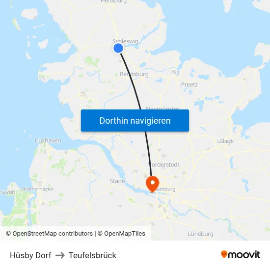 Hüsby Dorf to Teufelsbrück map