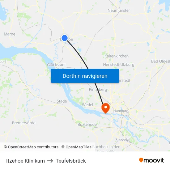 Itzehoe Klinikum to Teufelsbrück map