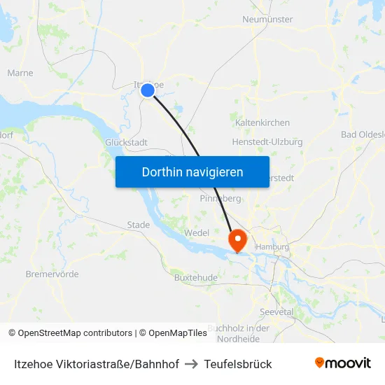 Itzehoe Viktoriastraße/Bahnhof to Teufelsbrück map