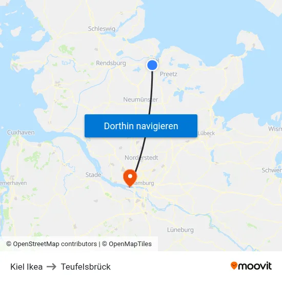 Kiel Ikea to Teufelsbrück map