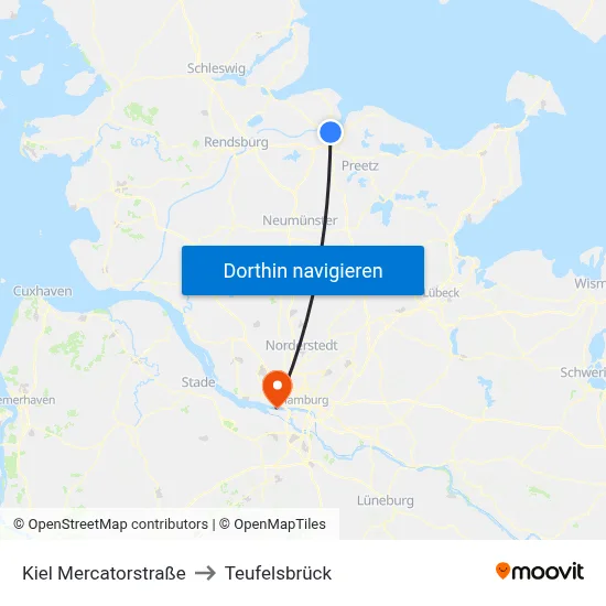 Kiel Mercatorstraße to Teufelsbrück map