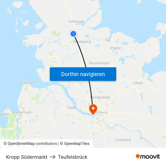 Kropp Südermarkt to Teufelsbrück map