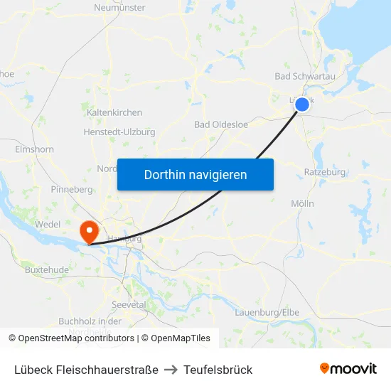 Lübeck Fleischhauerstraße to Teufelsbrück map