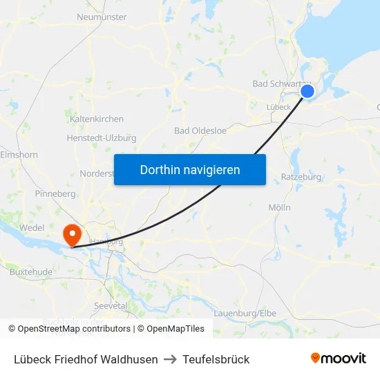 Lübeck Friedhof Waldhusen to Teufelsbrück map