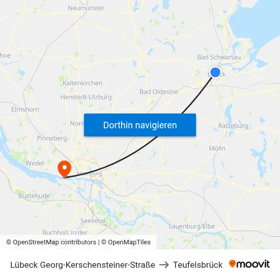 Lübeck Georg-Kerschensteiner-Straße to Teufelsbrück map