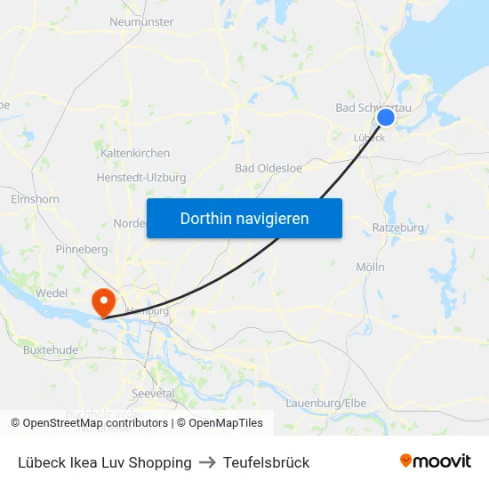 Lübeck Ikea Luv Shopping to Teufelsbrück map