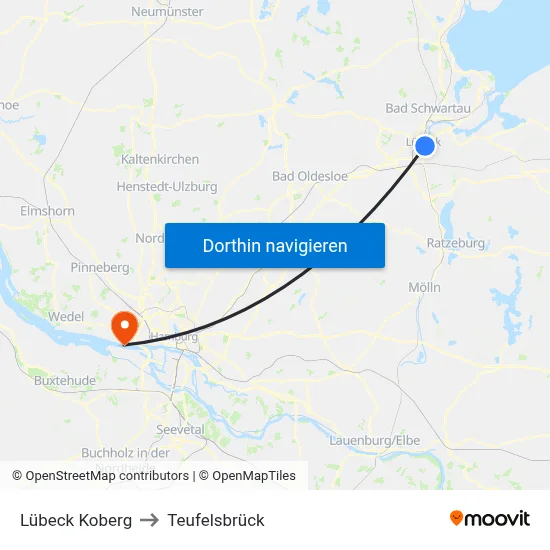 Lübeck Koberg to Teufelsbrück map