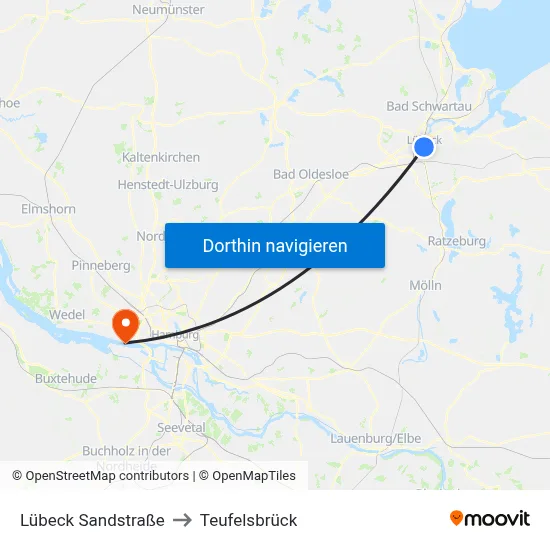 Lübeck Sandstraße to Teufelsbrück map