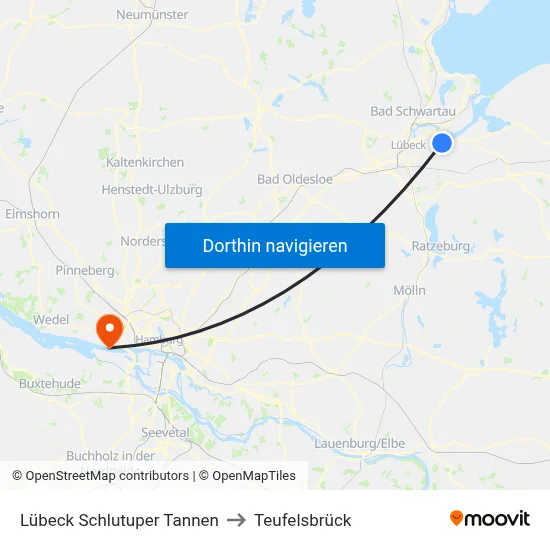 Lübeck Schlutuper Tannen to Teufelsbrück map