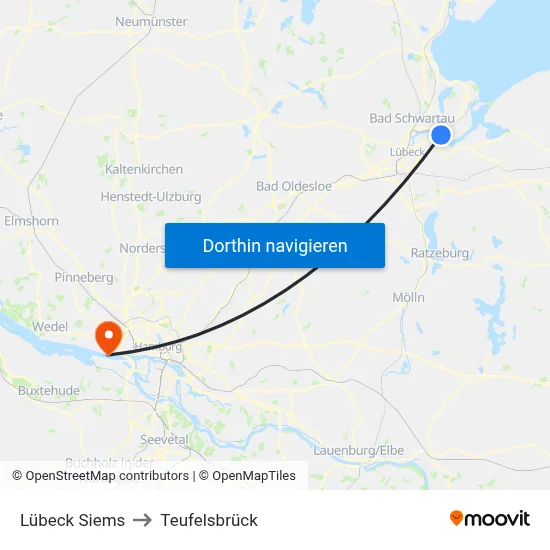 Lübeck Siems to Teufelsbrück map