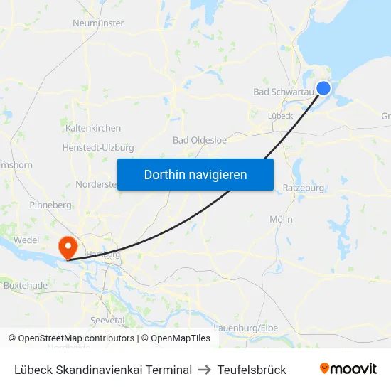 Lübeck Skandinavienkai Terminal to Teufelsbrück map