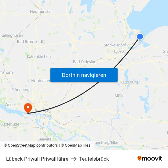 Lübeck-Priwall Priwallfähre to Teufelsbrück map