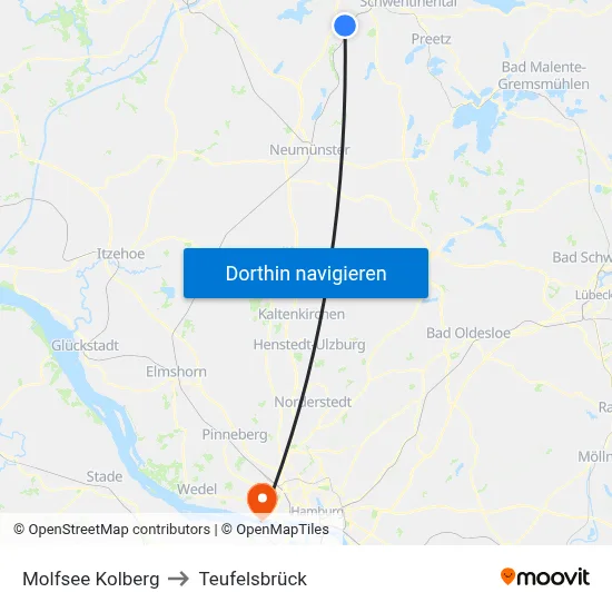 Molfsee Kolberg to Teufelsbrück map