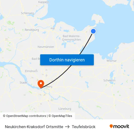Neukirchen-Kraksdorf Ortsmitte to Teufelsbrück map