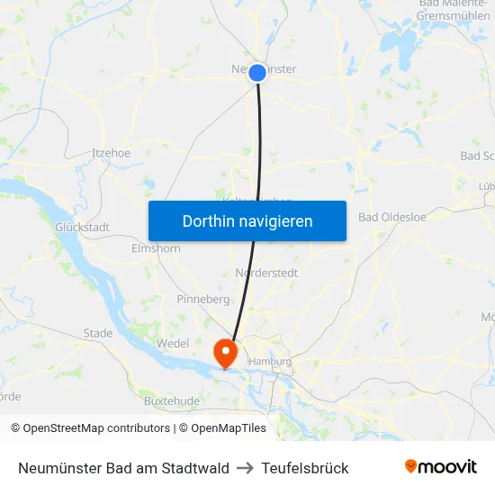 Neumünster Bad am Stadtwald to Teufelsbrück map