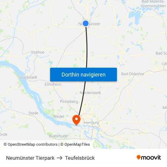 Neumünster Tierpark to Teufelsbrück map