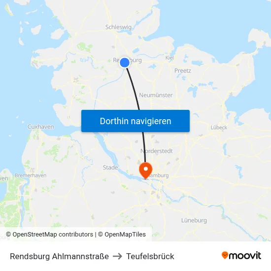 Rendsburg Ahlmannstraße to Teufelsbrück map