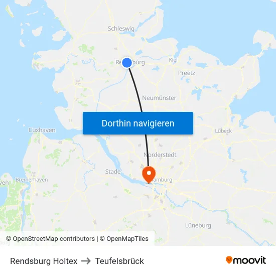 Rendsburg Holtex to Teufelsbrück map