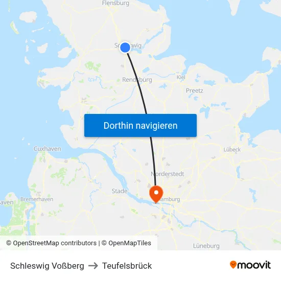 Schleswig Voßberg to Teufelsbrück map