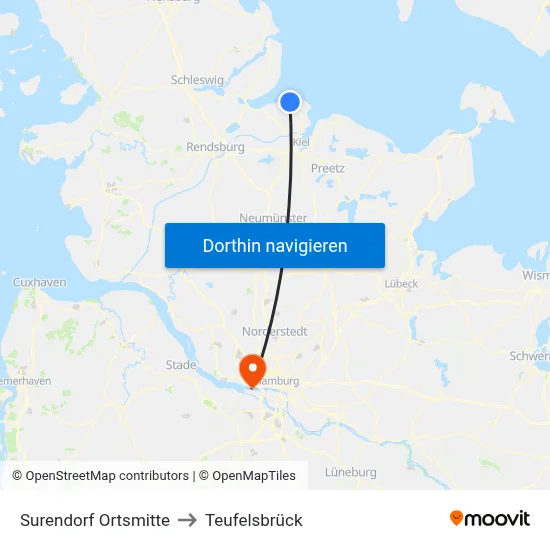 Surendorf Ortsmitte to Teufelsbrück map