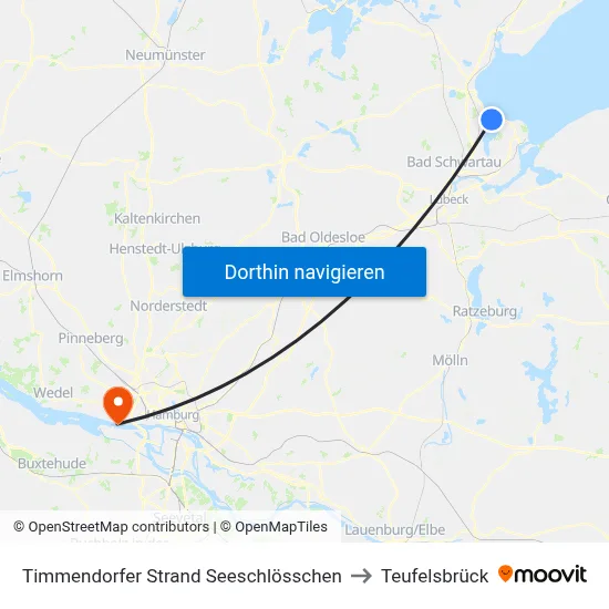 Timmendorfer Strand Seeschlösschen to Teufelsbrück map