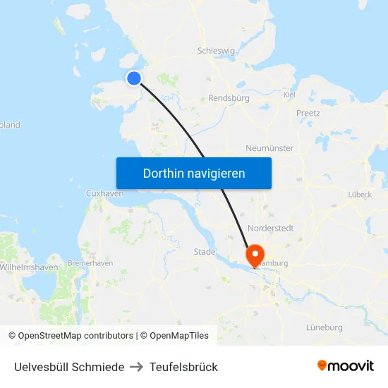 Uelvesbüll Schmiede to Teufelsbrück map
