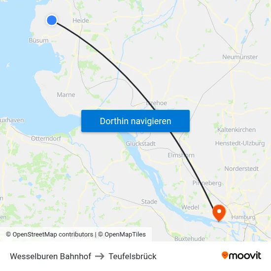 Wesselburen Bahnhof to Teufelsbrück map