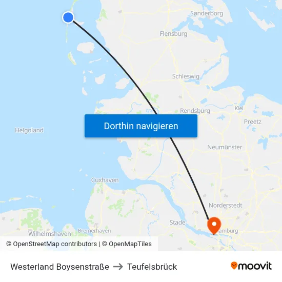Westerland Boysenstraße to Teufelsbrück map