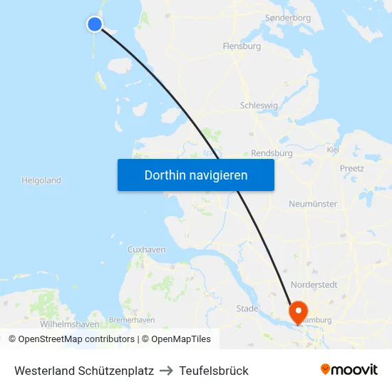 Westerland Schützenplatz to Teufelsbrück map