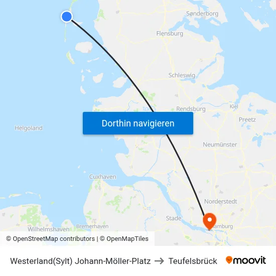 Westerland(Sylt) Johann-Möller-Platz to Teufelsbrück map
