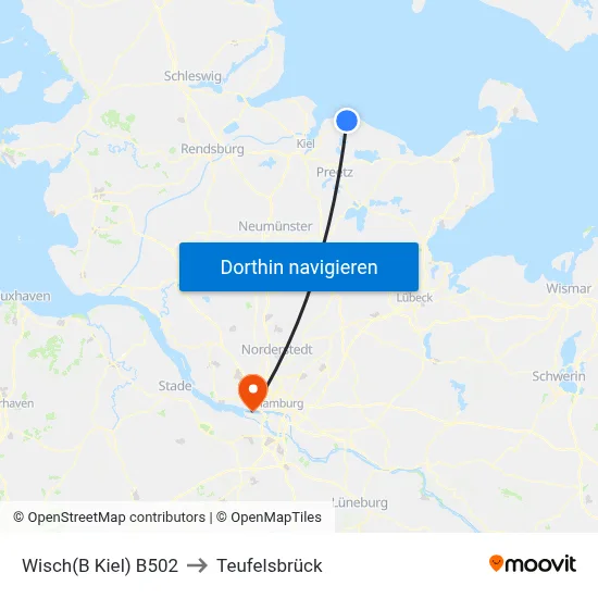 Wisch(B Kiel) B502 to Teufelsbrück map