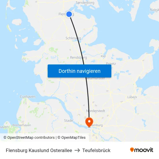 Flensburg Kauslund Osterallee to Teufelsbrück map