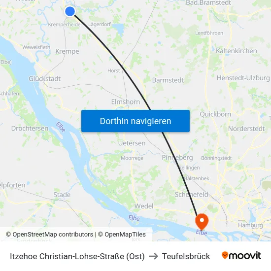 Itzehoe Christian-Lohse-Straße (Ost) to Teufelsbrück map