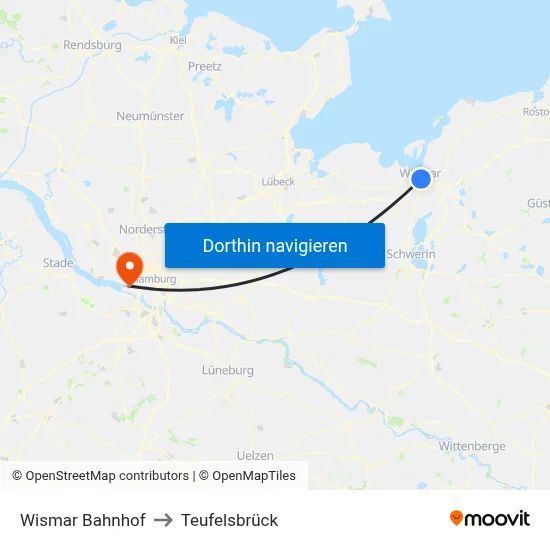 Wismar Bahnhof to Teufelsbrück map