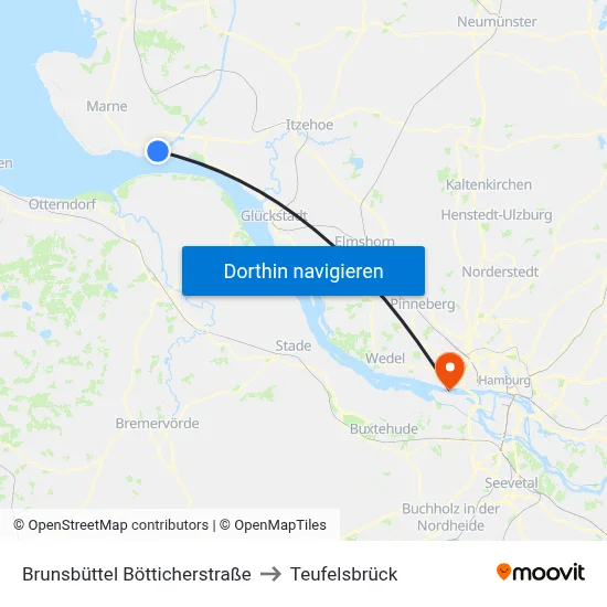 Brunsbüttel Bötticherstraße to Teufelsbrück map