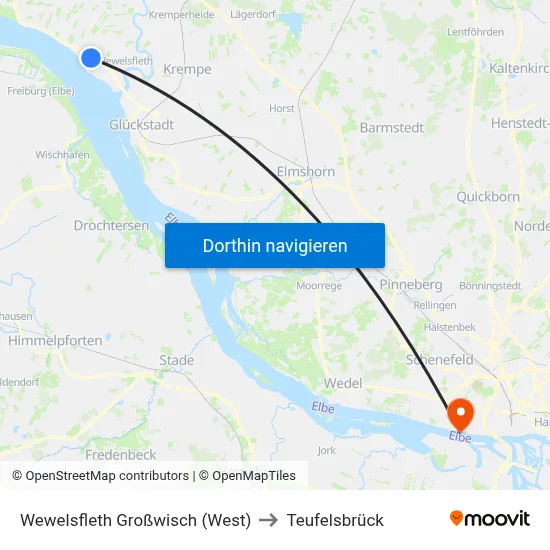 Wewelsfleth Großwisch (West) to Teufelsbrück map