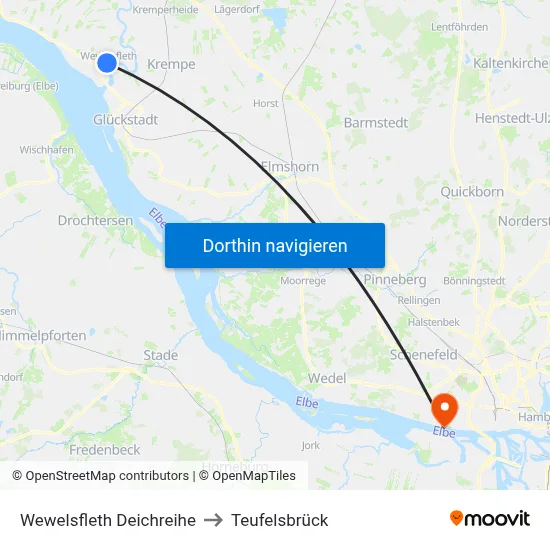 Wewelsfleth Deichreihe to Teufelsbrück map