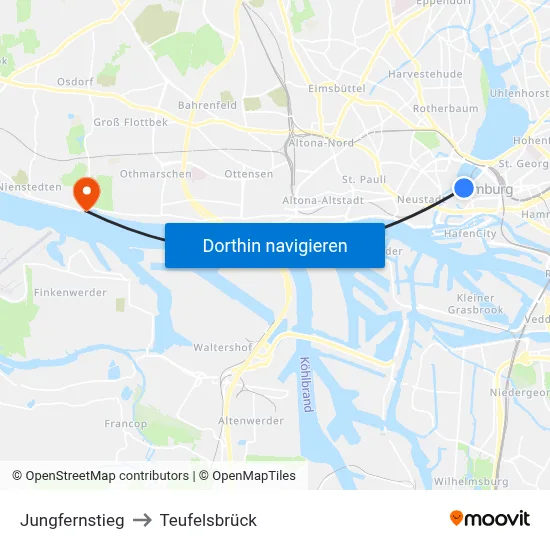 Jungfernstieg to Teufelsbrück map