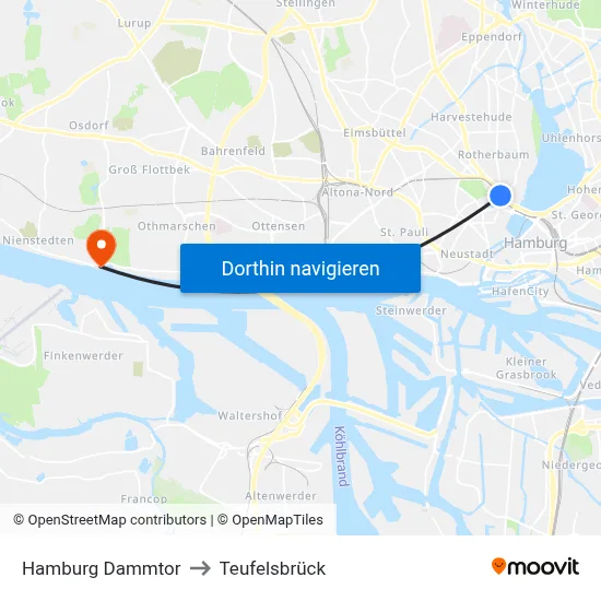 Hamburg Dammtor to Teufelsbrück map