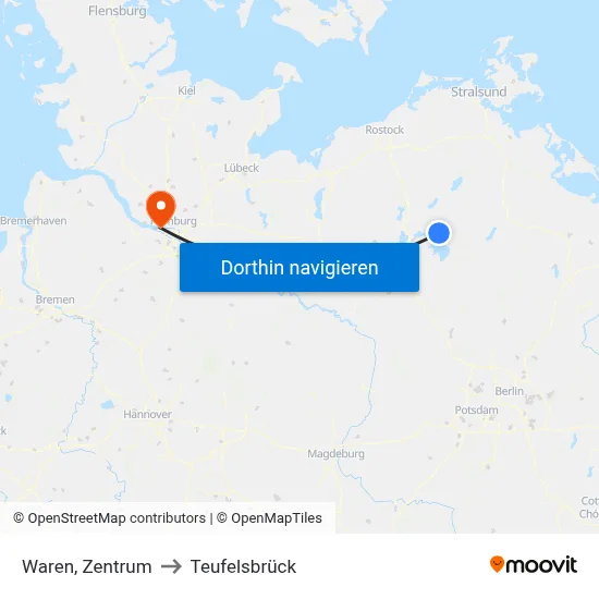 Waren, Zentrum to Teufelsbrück map