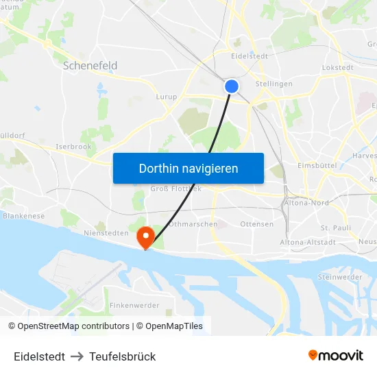 Eidelstedt to Teufelsbrück map