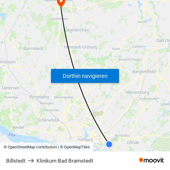 Billstedt to Klinikum Bad Bramstedt map