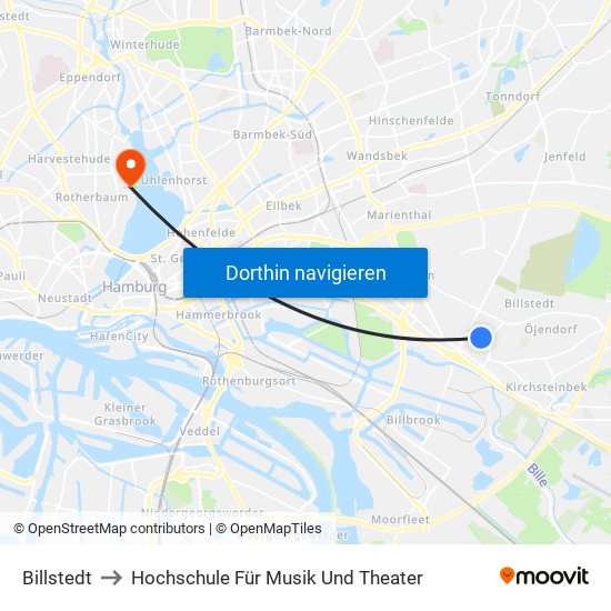 Billstedt to Hochschule Für Musik Und Theater map