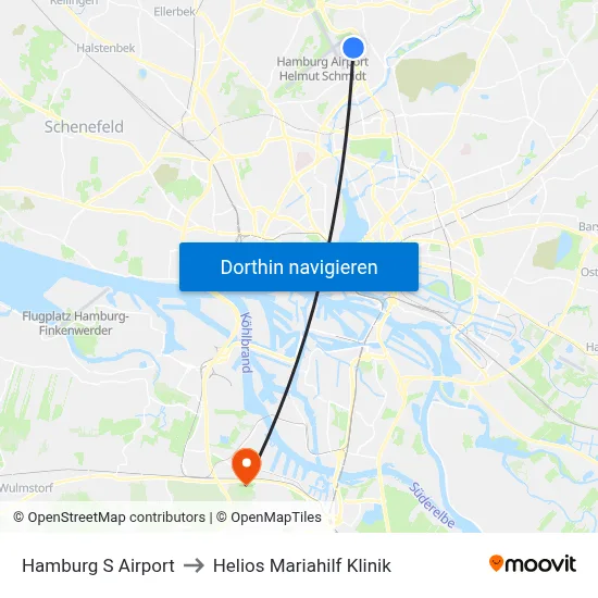 Hamburg S Airport to Helios Mariahilf Klinik map